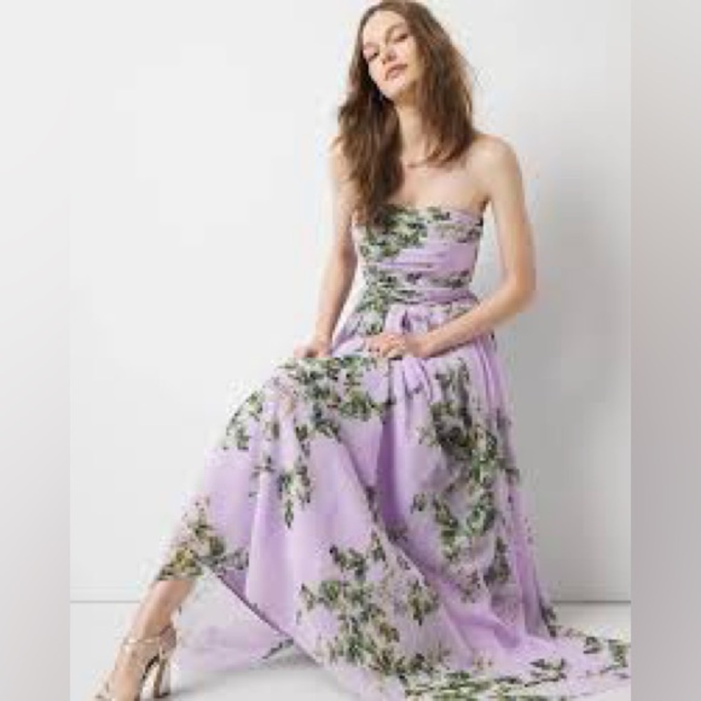 Light Purple Floral Strapless Chiffon Formal Maxi Dress WHITE HOUSE BLACK MARKET - Picture 2 of 4